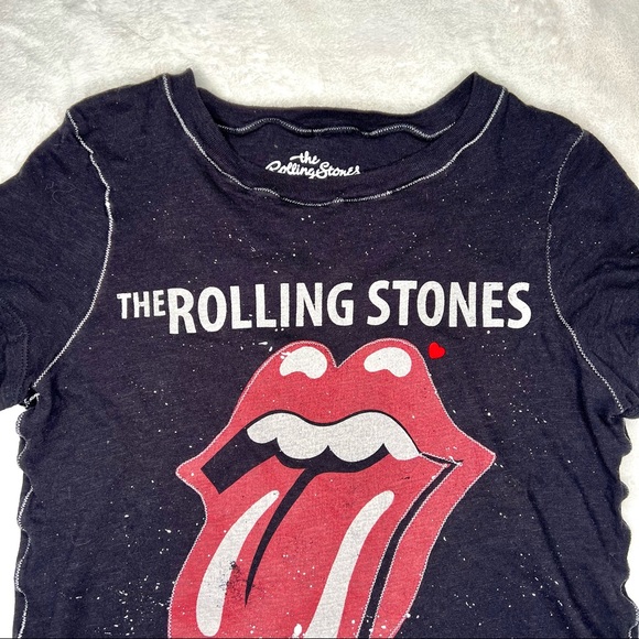 THE ROLLING STONES • Cropped• Distressed• Acid Wash• Graphic• T-Shirt - Picture 7 of 10